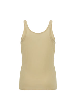 A beige sleeveless tank top shown against a plain white background.
